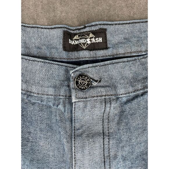 Moto Biker Jeans Mens 44‎ BluebLight Wash Straight Leg Distressed Stitch Detail - Picture 3 of 11